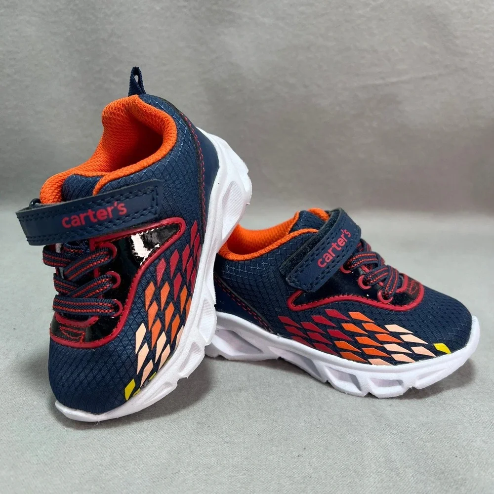 Carter's Atlas Sneakers Light Up Navy Orange Athletic Sporty Colorful Toddler 5M